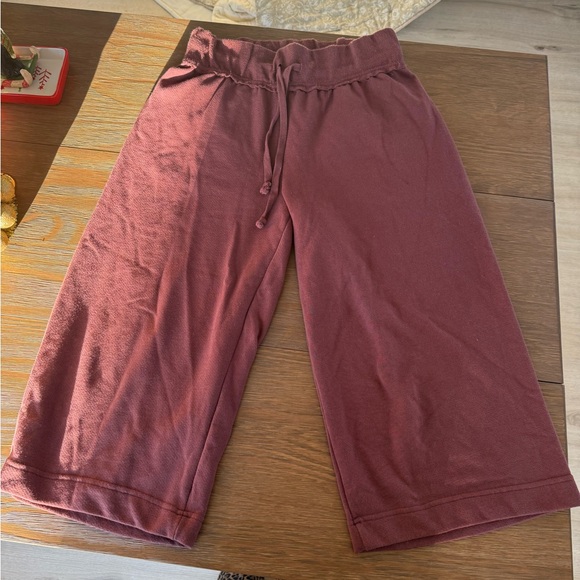 Free People Beach Wide Leg Cropped Sweat Pants - Maroon - Picture 2 of 5